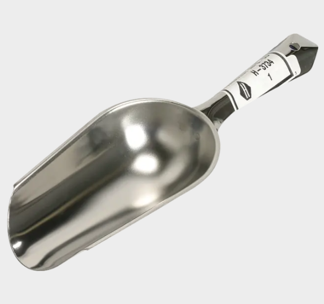 Scoop, Round Nose, Stainless Steel Supports the following standards: ASTM C173, ASTM D4959, ASTM C138, ASTM C172  Scoop, Round Nose, Stainless Steel  Bowl Vol./Water (oz/cu. in.): 3.3 (6.1), Length: 5
