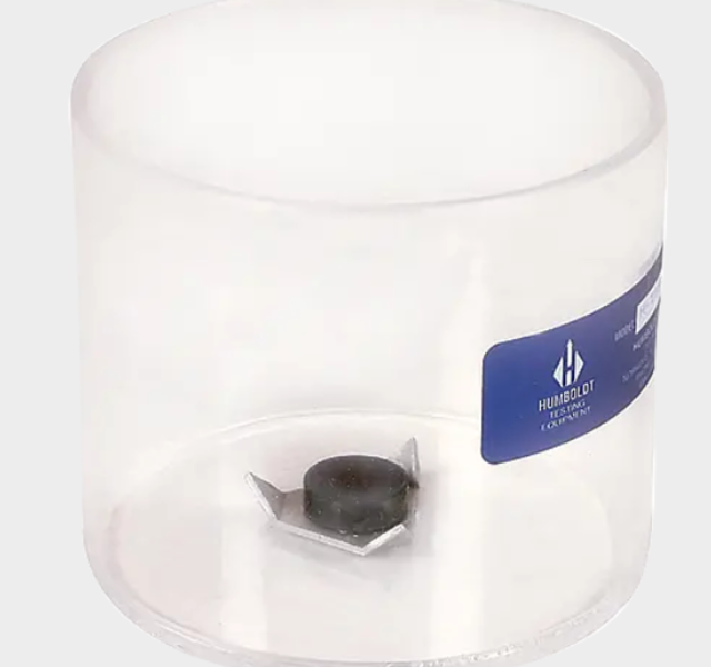 Supports the following standards ASTM D5  Plastic transfer dish has flat bottom, straight sides and metal centering lugs with magnet in the bottom. Size is 3.75 dia. x 3.25 deep (95 x 83mm).