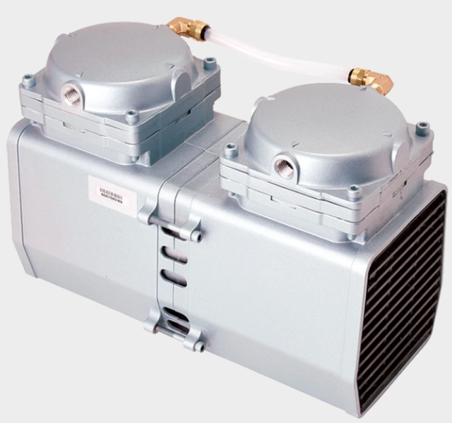 Two-Stage Oil-less Vacuum Pump Split-capacitor four-pole, two-stage oil-less diaphragm vacuum pump pulls 29
